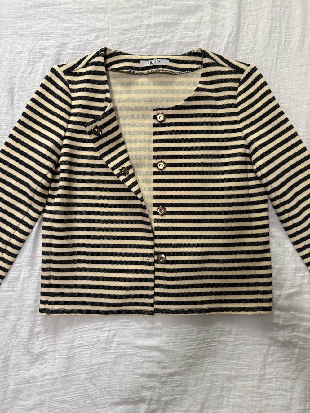 Liu Jo Striped Knit Cropped Cardigan Jacket Italian 42 US 6 Quiet Luxury